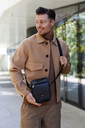 Herren Umhängetasche aus Leder mit Reißverschlusstasche – Peterson