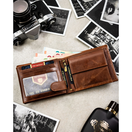 Große braune Herren-Geldbörse aus Leder mit RFID-System - Peterson