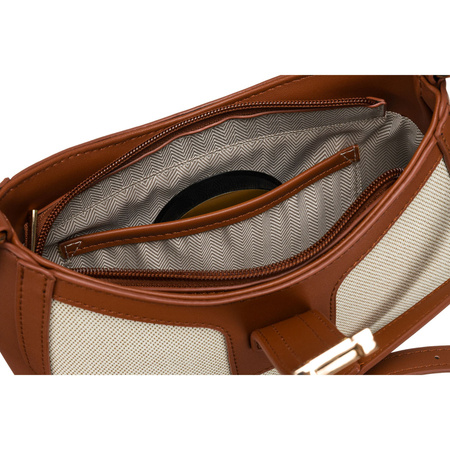 Damen Umhängetasche in Beige-Braun aus Echtleder und Polyamid-Canvas – Peterson