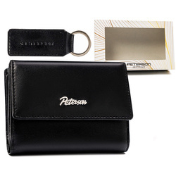Geschenkset: Damen Geldbörse aus Leder mit Druckknopf und Schlüsselanhänger – Peterson