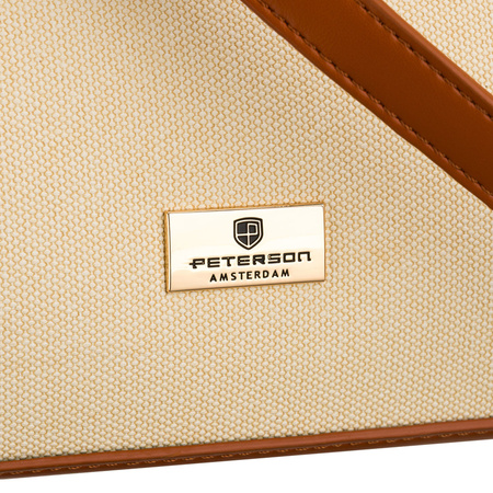 Damen-Handtasche in Ecru und Braun, mit Reißverschluss und Magnetverschluss – Peterson