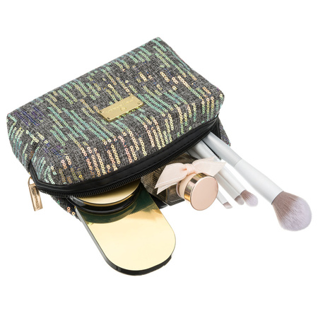 Schwarze Kosmetiktasche aus Polyester, verziert mit Pailletten, mit Reißverschluss – Peterson