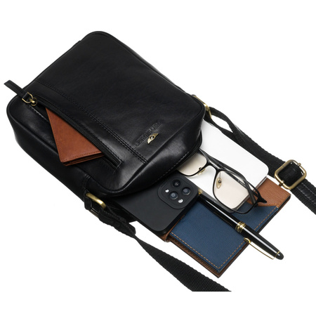 Schwarze Herren-Umhängetasche aus echtem Leder mit Reißverschluss – Peterson