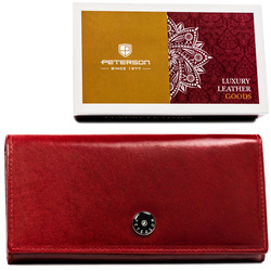 Elegante Damen Geldbörse aus Leder in Rot mit Druckknopf – Peterson