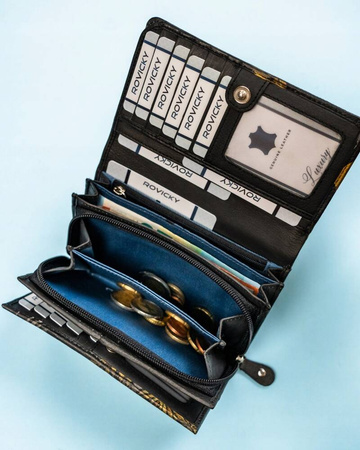 Damen Geldbörse mit Druckknopf aus echtem Leder – Rovicky