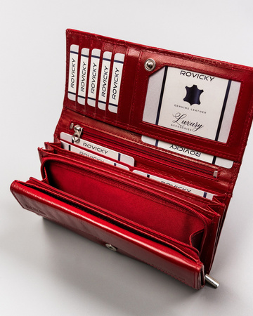 Damen Geldbörse aus Leder, waagerecht, mit Druckknopf – Rovicky