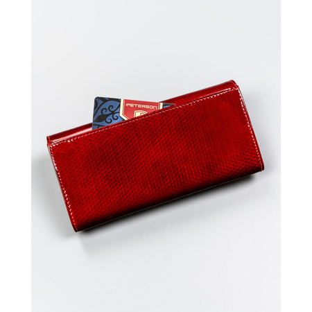 Elegante Damen-Geldbörse aus echtem Leder in Rot, mit Druckknopfverschluss und Rahmen - Peterson