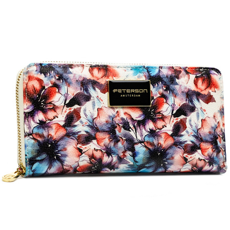 Damen-Geldbörse-Federmäppchen mit Blumen aus Natur- und Öko-Leder mit Reißverschluss – Peterson