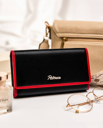 Geräumige Damen Geldbörse aus Leder mit Druckknopf und Reißverschluss – Peterson