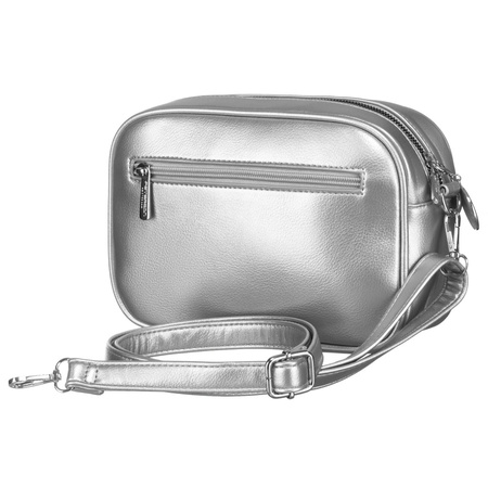 Modische silberne Damen Umhängetasche mit breitem und schmalem Schulterriemen im Set – Peterson