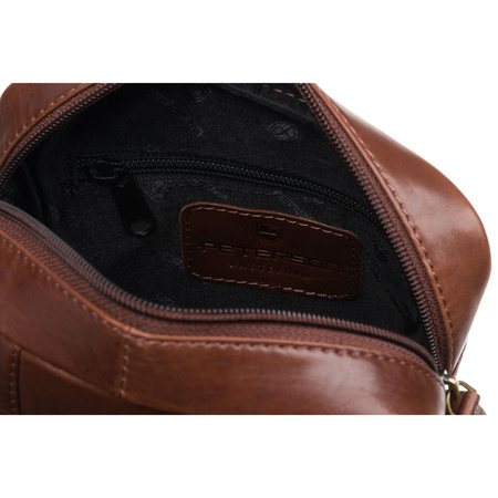 Peterson Herren-Umhängetasche aus Leder, klassisch, braun, mit Taschen und Etui