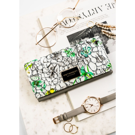 Horizontale Damen Geldbörse aus Echtleder mit Blumenmuster und Druckknopf – Peterson