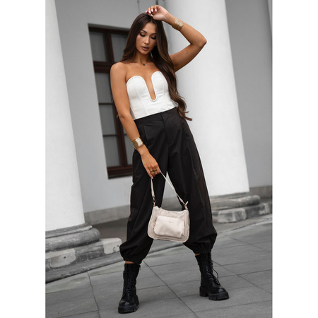 Beige Damen-Umhängetasche aus Nylon und Öko-Leder, aufgehängt an Griffen und einem abnehmbaren Gürtel – Peterson