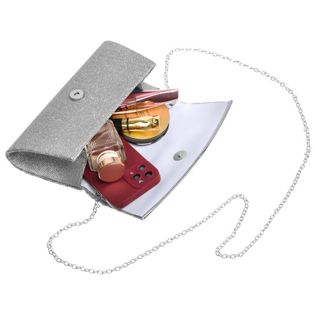 Glitzernde Damen Clutch in Silber mit Kettenträger – Rovicky