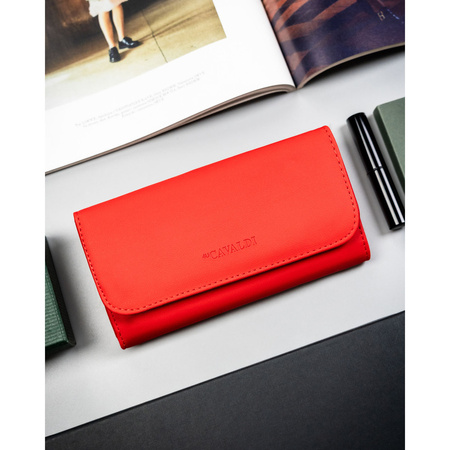 Große Damen-Geldbörse aus Öko-Leder in Rot mit Außenfach, mit Druckknopf verschließbar - 4U Cavaldi