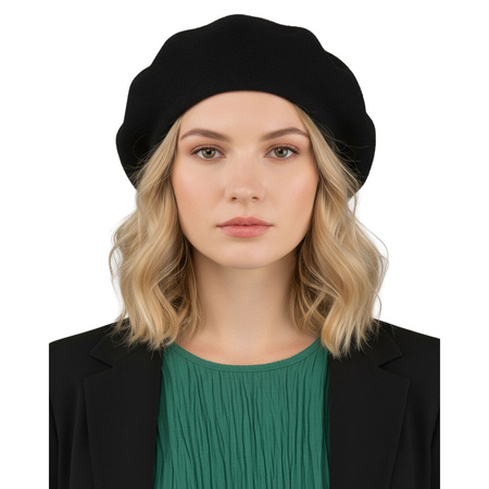 Warmer, schwarzer Damen-Barett aus Acryl – Rovicky