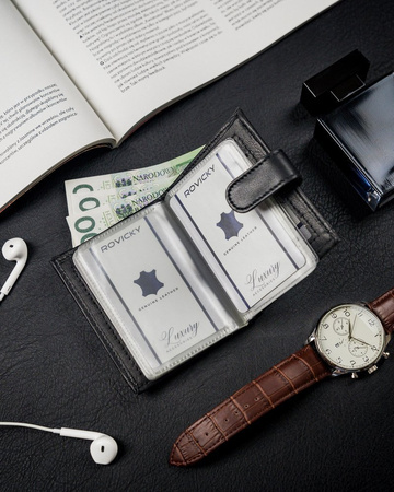 Vertikales Kartenetui aus Echtleder mit Druckknopf und Geldscheinfach – Loren