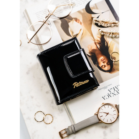 Kleine Damen Geldbörse schwarz-gold aus Leder mit RFID Schutz – Peterson