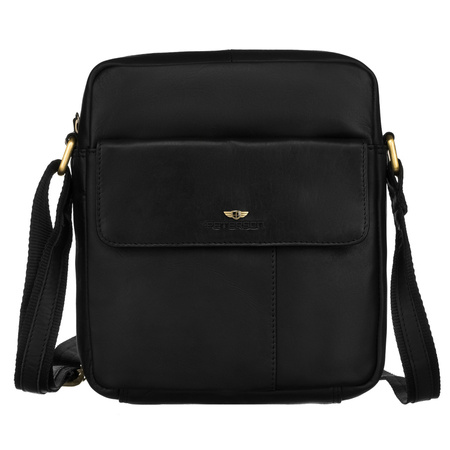 Peterson Herren-Umhängetasche aus Leder, schwarz, für die Arbeit mit einer Tasche im Set