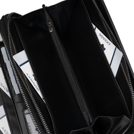 Handgelenktasche aus Öko-Leder in Schwarz, zweifach unterteilt - Rovicky