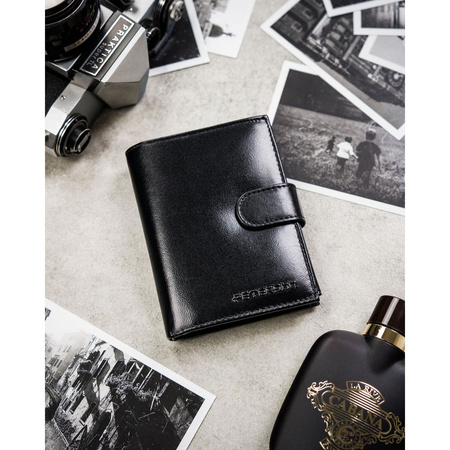 Große, schwarze Herren Geldbörse aus Leder mit Druckknopfverschluss – Peterson