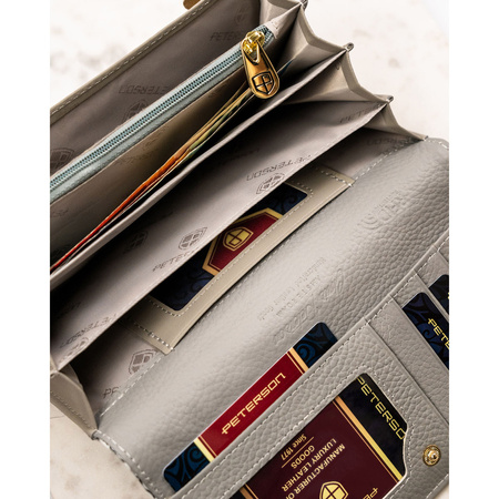 Horizontale Damen Geldbörse aus Echtleder mit buntem Blumenmuster und Druckknopfverschluss – Peterson