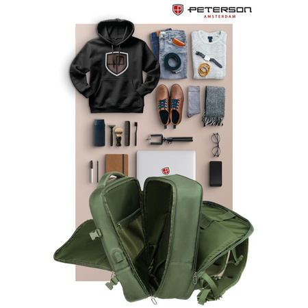 Grüner Reise-Rucksack mit Laptopfach und USB-Anschluss – Peterson