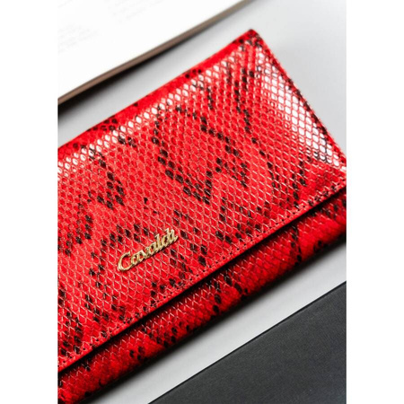 Rote Damen Geldbörse mit Druckknopf und Schlangenmuster – Cavaldi