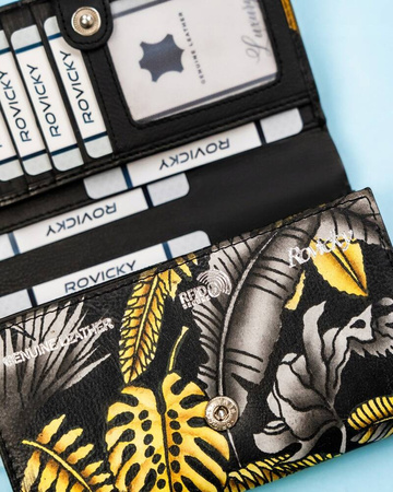 Damen Geldbörse mit Druckknopf aus echtem Leder – Rovicky