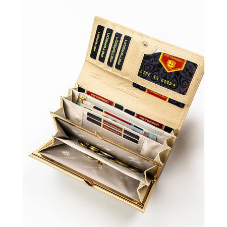 Beige Damen-Geldbörse aus Natur- und Öko-Leder mit Druckknopfverschluss – Peterson