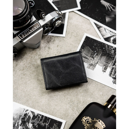 Kleine Herren-Geldbörse aus Leder in Schwarz mit Druckknopfverschluss – Rovicky