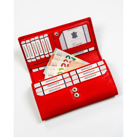 Geräumige rote Damen Geldbörse aus Leder im klassischen Design – Rovicky
