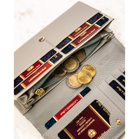 Mehrfarbige, horizontale Damen Geldbörse aus Echtleder mit Blumenmuster – Peterson