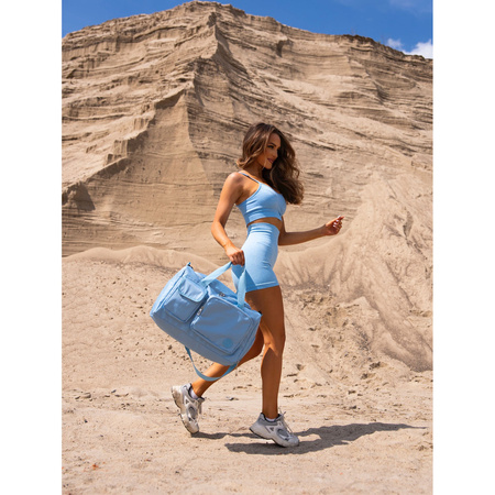 Hellblaue Sport-Reisetasche aus Polyester mit Schultergurt und Koffergurt – Peterson