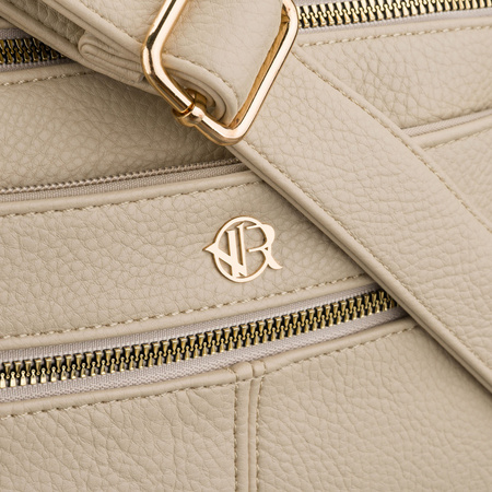 Damen-Umhängetasche aus Öko-Leder in Beige mit langem Gürtel – Rovicky