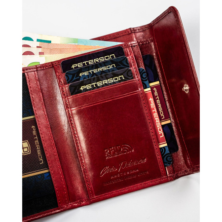 Damen Geldbörse rot aus Leder mit Druckknopf – Peterson