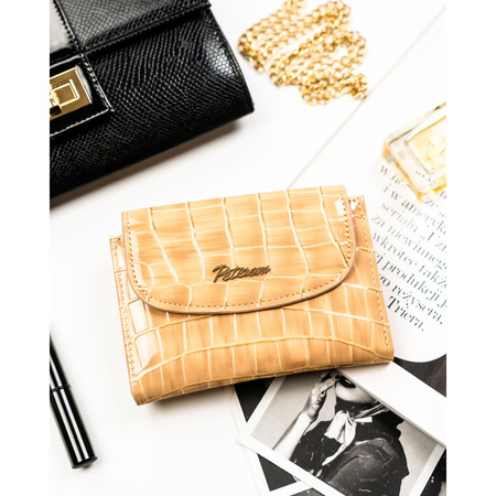Beige Damen-Geldbörse aus Öko-Leder mit Krokodilhautmuster-Prägung – Peterson