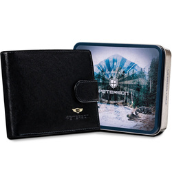 Große, horizontale Herren-Geldbörse aus echtem Leder in Schwarz – Peterson