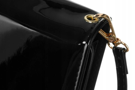 Schwarze, elegante 2-in-1 Handtasche aus lackiertem Öko-Leder – Rovicky