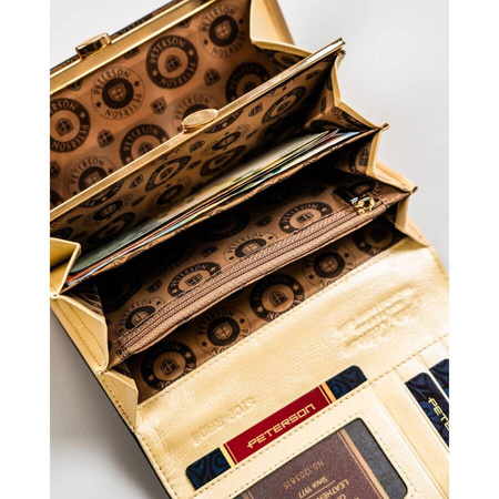 Klassische Damen Geldbörse aus echtem Leder in Schwarz-Gold in Geschenkbox – Peterson