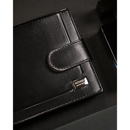 Herren Geldbörse aus schwarzem Leder mit Druckknopf – Rovicky
