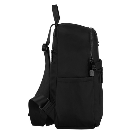 Kleiner, schwarzer Damen-Rucksack aus Polyester, ein Hauptfach mit Außentasche – Peterson