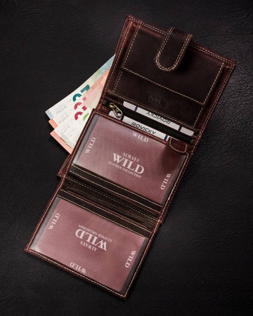 Klassische, große Herren Geldbörse aus echtem Leder mit Druckknopf – Always Wild