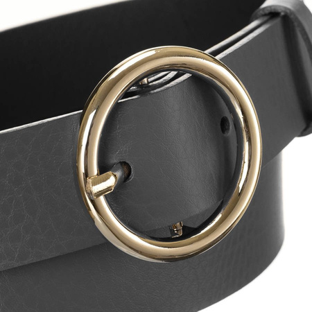 Damen Gürtel aus Leder glänzend mit goldener, runder Schnalle – Rovicky