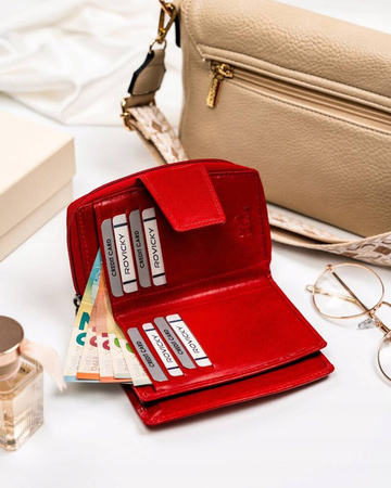 Damen Geldbörse aus Leder mit Reißverschluss und Druckknopf – Rovicky