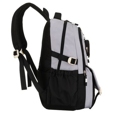 Grau-schwarzer Schulrucksack aus Polyester mit zusätzlicher Tasche - Peterson