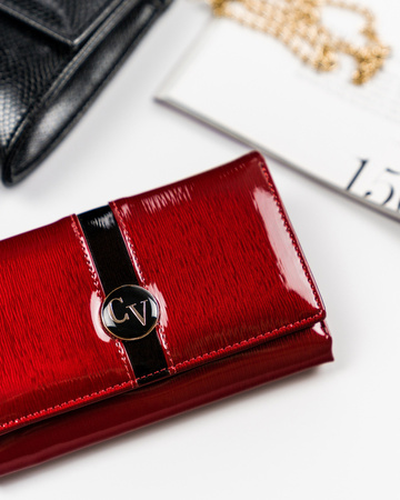 Rote Damen Geldbörse mit Bügelverschluss aus lackiertem Leder – Cavaldi