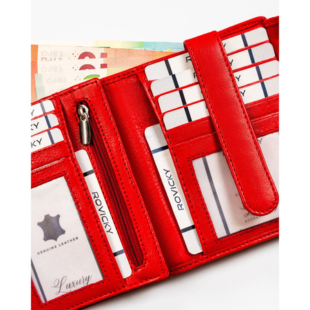 Elegante rote Damen Geldbörse mit Druckknopf aus echtem Leder – Rovicky