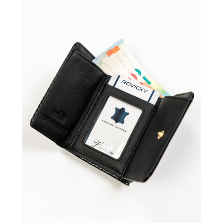 Kleine, schwarze Damen-Geldbörse aus Naturleder mit RFID-System - Rovicky