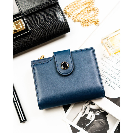 Dunkelblaue Damen-Geldbörse aus ökologischem Leder mit RFID-System – Peterson